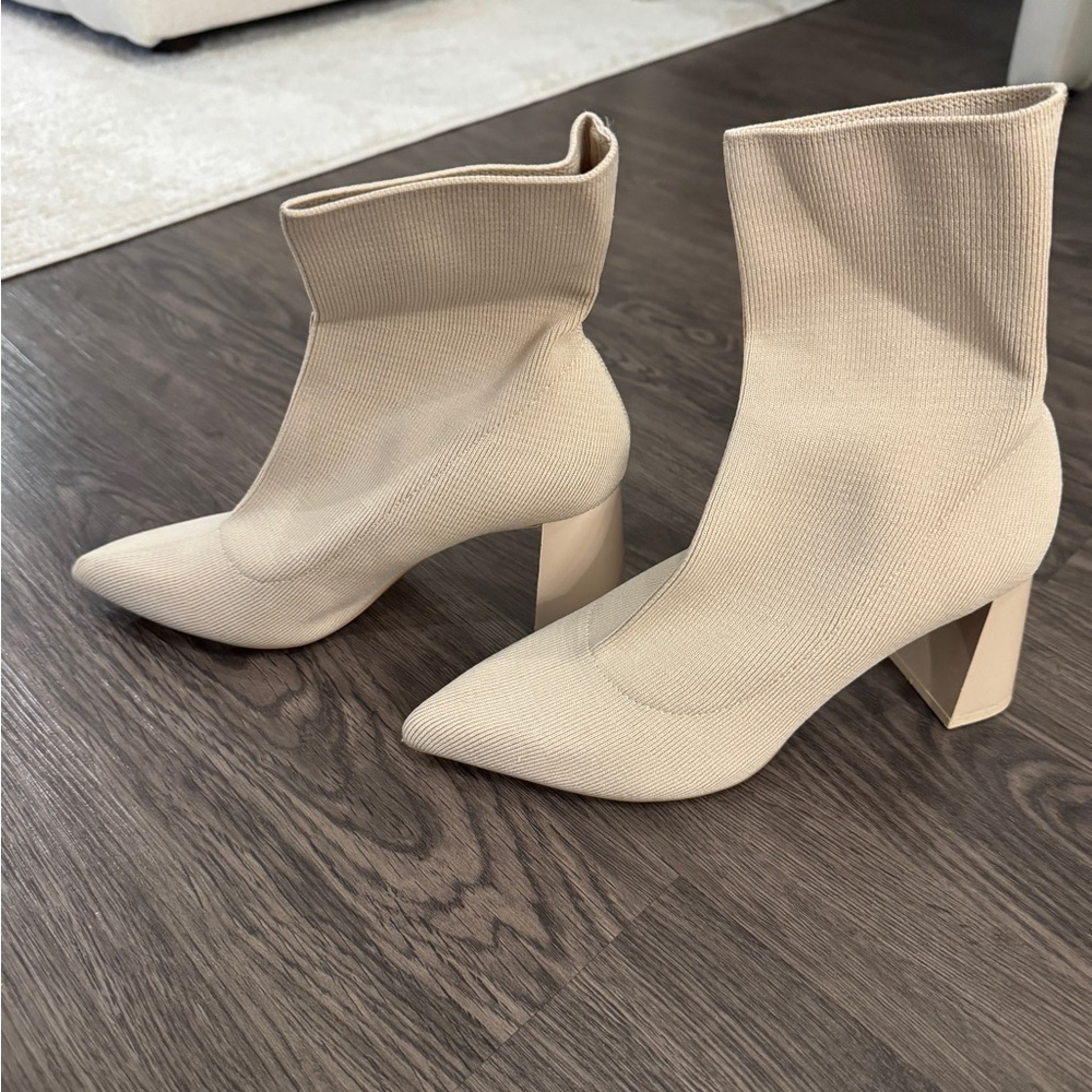 Brand New Zara Elegant Cream Ankle Sock Boots
